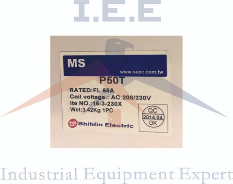 15 HP Three Phase Magnetic Starter Motor Control, Shihlin P50T, 65 FLA, 208/230V