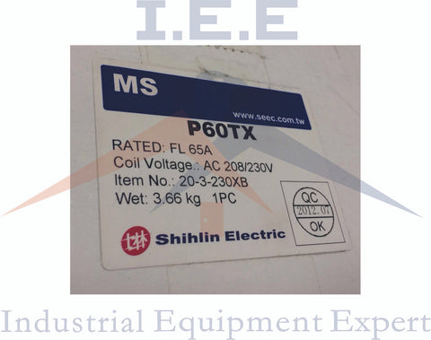 20 HP Three Phase Magnetic Starter Motor Control, Shihlin P60TX, 65 Amp, 230V