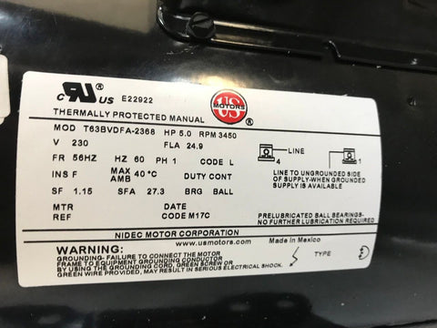 56283138 IR Motor 5 HP Air Compressor Electric Motor Capacitor Start/Run 24.9AMP