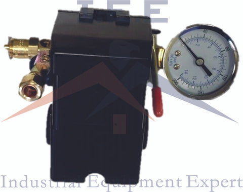 Air Compressor Pressure Switch set 4 Port 95-125 PSI w/ S Gauge w/ Safety valve