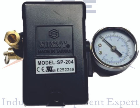 25 AMP Air Compressor Pressure Switch 4 Port 95-125 PSI w/ Gauge pop off valve