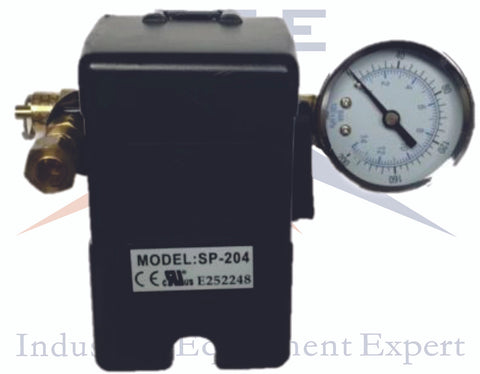 25 AMP Air Compressor Pressure Switch 4 Port 145-175 PSI w/ Gauge pop off valve